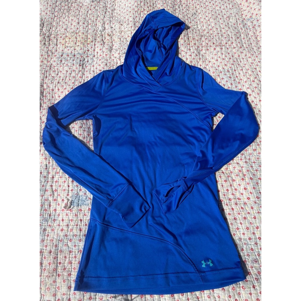 Under Armour HeatGear Catalyst Fitted Hoodie Royal Blue Thumbholes Womens Small